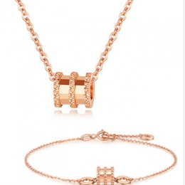 CELOVIS - Allotar Barrel Roll Ring Pendant Necklace + Bracelet Jewellery Set in Rose Gold