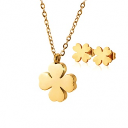 CELOVIS - Destiny Four Leaf Clover Necklace + Earrings Jewellery Set in Gold