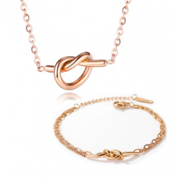 CELOVIS - Eternity True Love Knot Necklace + Bracelet Jewellery Set in Rose Gold