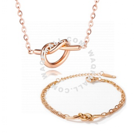 CELOVIS - Eternity True Love Knot Necklace + Bracelet Jewellery Set in Rose Gold