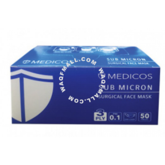 Medicos 3 Ply Surgical Face Mask With Ear Loop (Adult-Blue) 50s MEDICOS