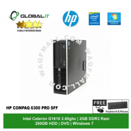 (Refurbished Desktop) HP Compaq 6300 Pro SFF / Intel Celeron / 2GB DDR3 Ram / 250GB HDD / DVD / Windows 7 Pro