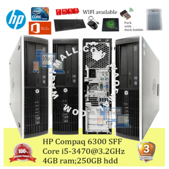 HP Compaq Pro 6300 SFF Core i5-3rd gen;4GB ram;250GB/500GB hdd;120GB/256GB/512GB SSD;Win7P;pc desktop murah refurbished