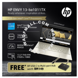 HP ENVY 13-ba1011TX (I7-1165G7/16GB/512GB/MX450 2GB/13.3FHD/W10H)