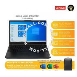 Lenovo Legion 5 15IMH05H 82B10092MJ Gaming Laptop | Ryzen 7 4800H | 8GB 512GB | 15.6" | GTX1660ti | W10 | MS OFFICE+BAG