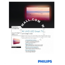 PHILIPS 55PUT6784/68 55" 4K SMART / SAPHI SMART UHD WITH AMBILIGHT, NETFLIX, HDR & YOUTUBE LED SMART TV